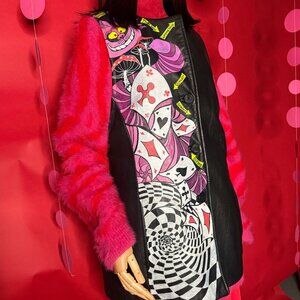 Upcycled Alice in Wonderland Vest – 1990s Leather with Hand-Painted Art